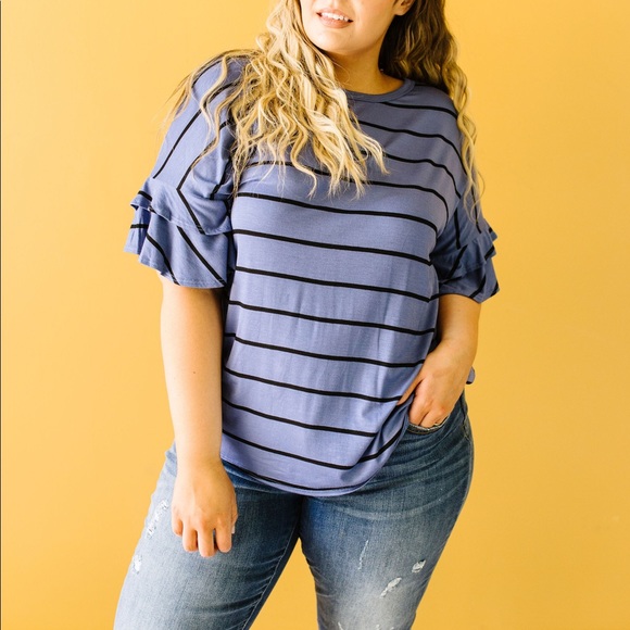 Twice as Nice Striped Ruffle Top in Denim - Picture 5 of 10